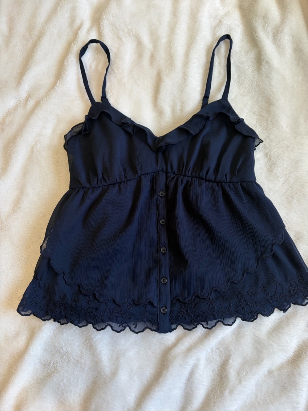 Hollister Navy Ruffle-Trim Button Cami